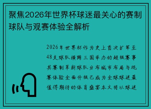 聚焦2026年世界杯球迷最关心的赛制球队与观赛体验全解析